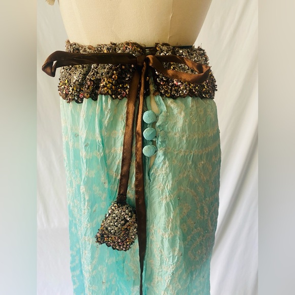 Alka Vora Rare Boho Festival Long Crinkle Silk Skirt w/ beaded details sz M - Picture 5 of 14